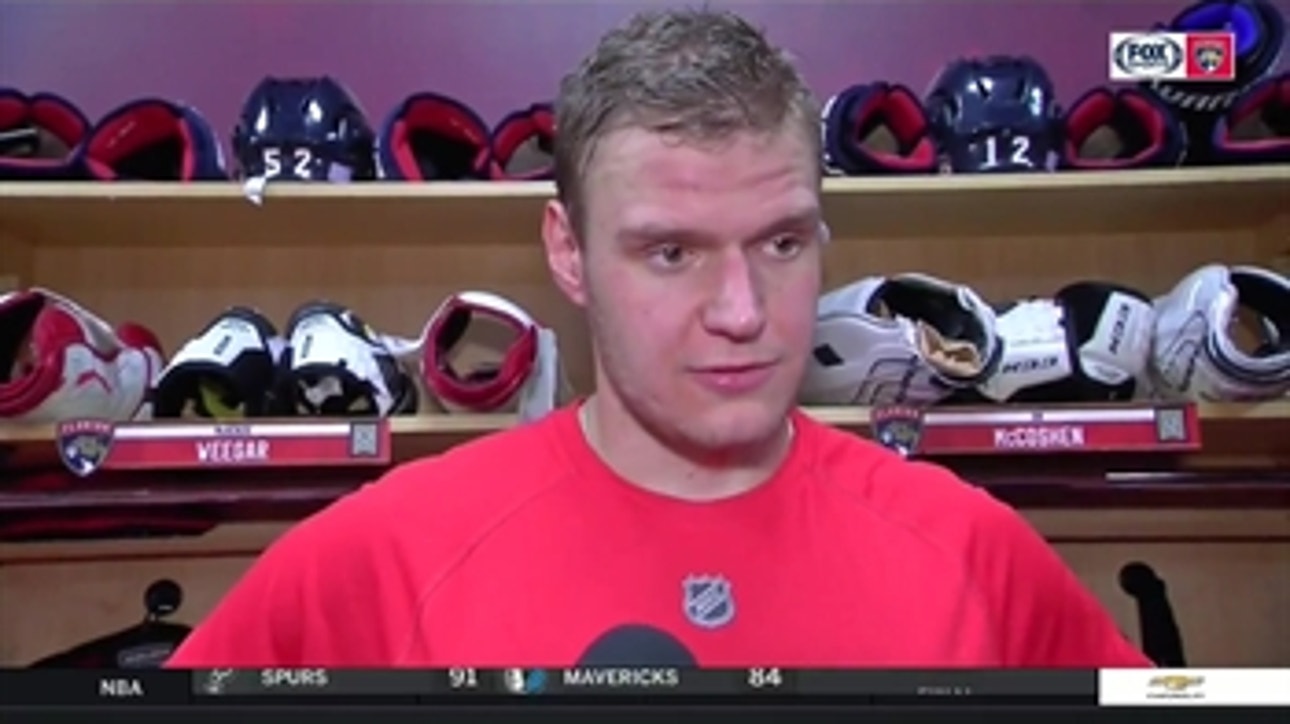 Aleksander Barkov reacts to the win over the Stars