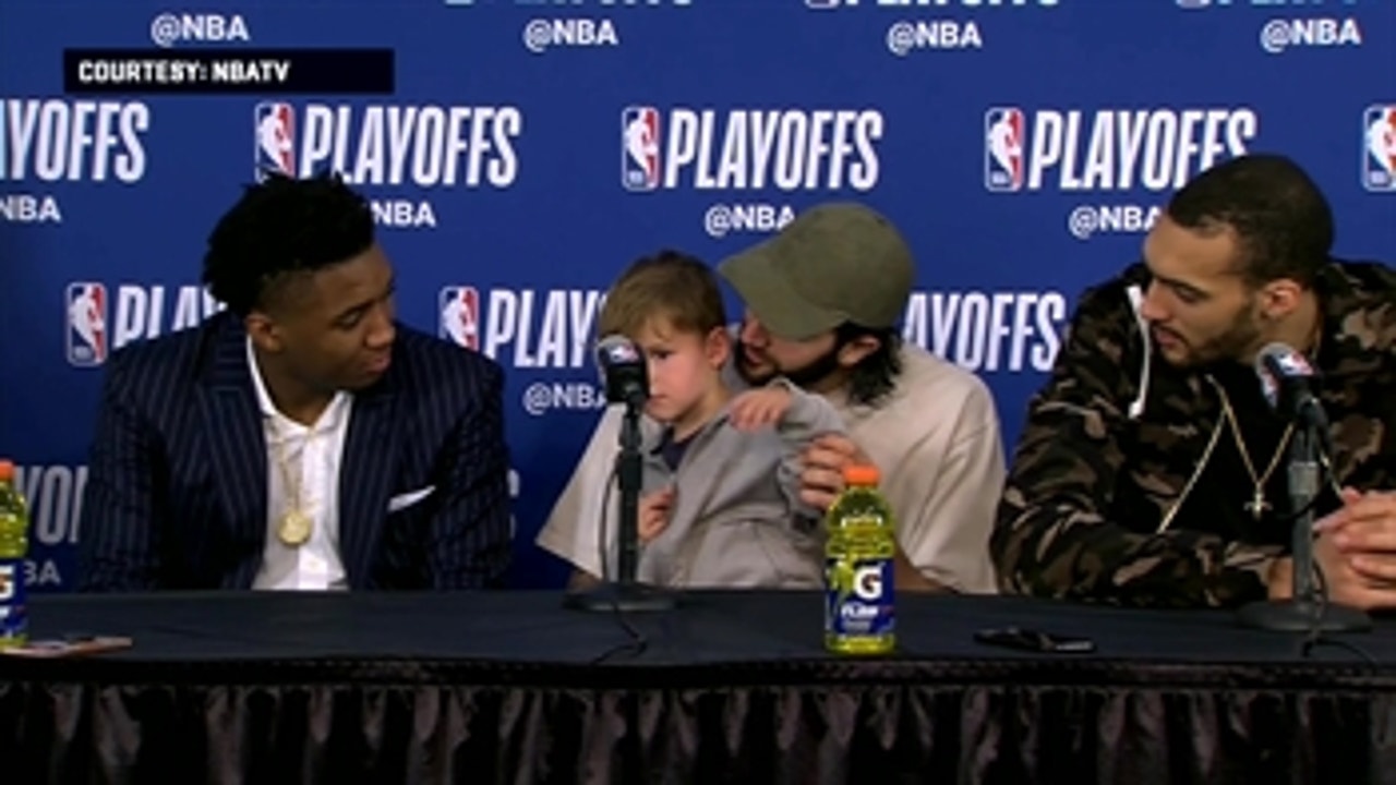 Ricky Rubio's Nephew joins him at the Podium after Game 2 Jazz Win ' Jazz at Thunder