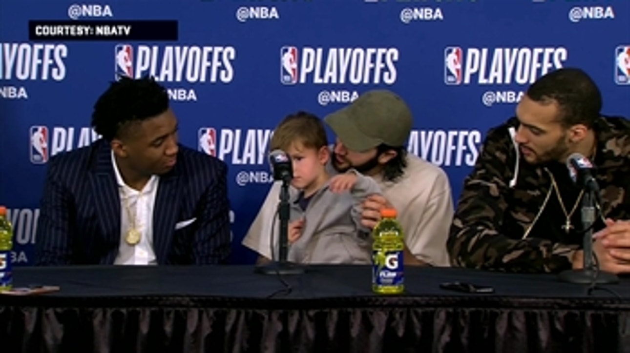Ricky Rubio's Nephew joins him at the Podium after Game 2 Jazz Win ' Jazz at Thunder