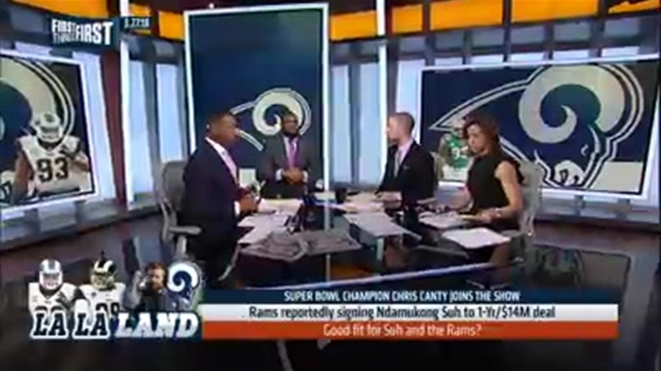 Chris Canty reacts to Ndamukong Suh signing with the Los Angeles Rams ' FIRST THINGS FIRST