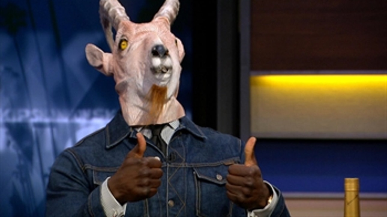 Shannon Sharpe breaks out the GOAT James mask to celebrate LeBron's performance in Lakers win over Celtics