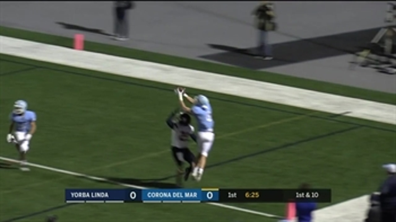 Playoffs, Quarterfinals: John Humphreys leaps up in the endzone for the Corona Del Mar touchdown