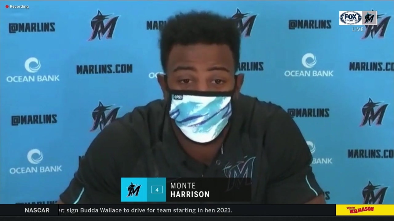 Marlins OF Monte Harrison on the double play in the 9th