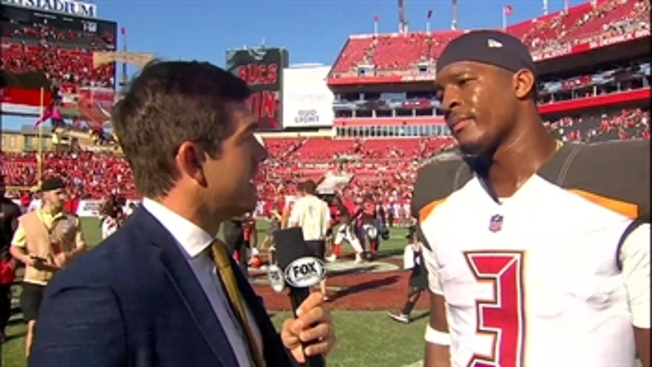 Jameis Winston thanks his offensive line for helping the Bucs squeak out a win