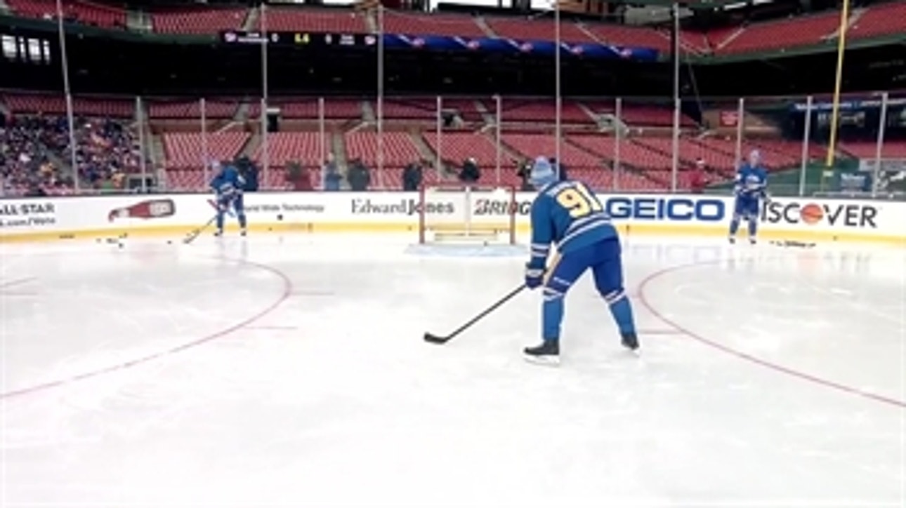 Tarasenko showcases shooting accuracy at Blues Skills Competition