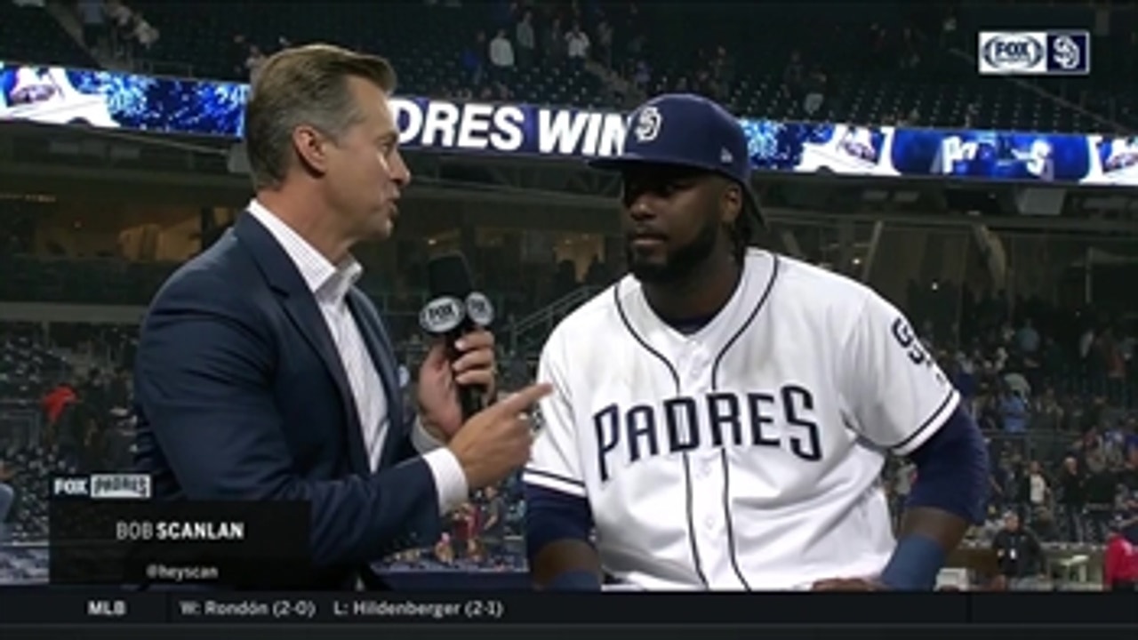 Franmil Reyes talks after his multi-home run game