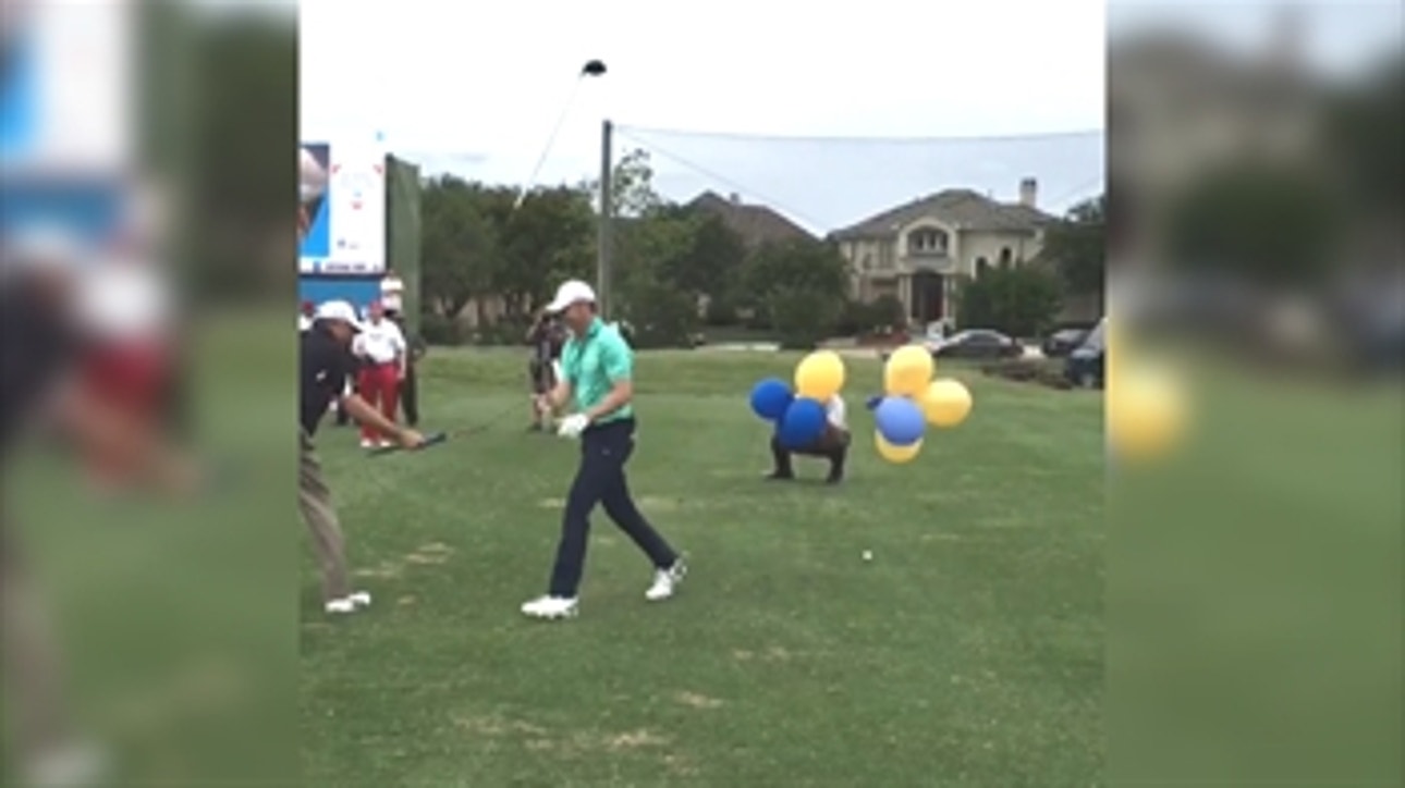 Jordan Spieth nails a tasty trick shot … and then takes quite a tumble 