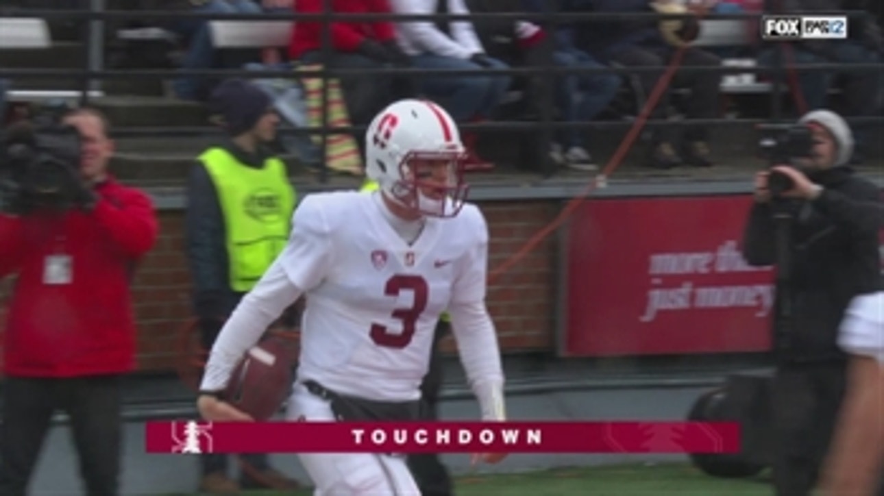 K.J. Costello fumbles the snap, recovers it and scampers 22 yards for the TD, Stanford trails 17-14