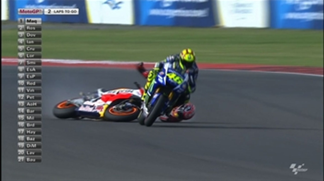 MotoGP: Márquez Crashes Defending Against Rossi -  Argentina GP 2015