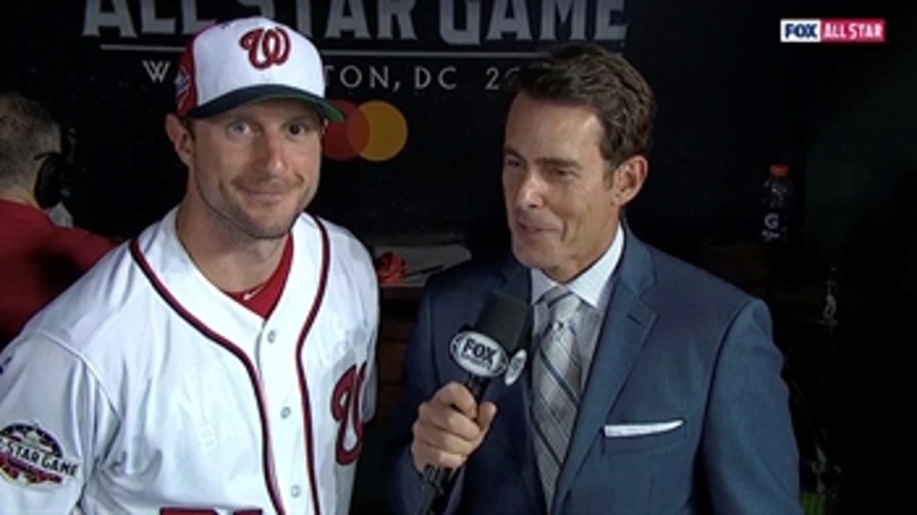 Max Scherzer talks with Tom Verducci after starting the 2018 All-Star Game for the National League