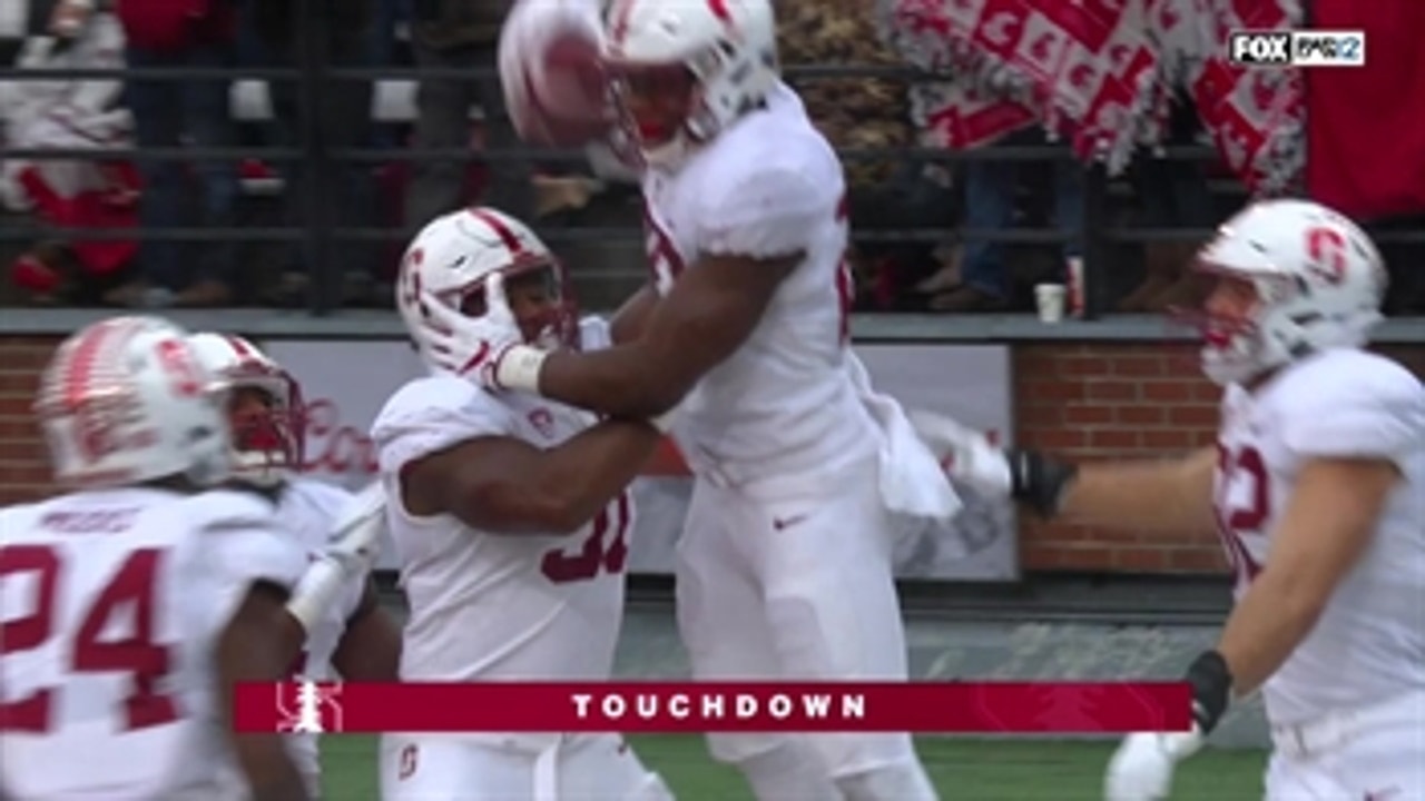 Bobby Okereke intercepts Luke Falk's pass and dashes 52 yards for the pick-6, Stanford up 21-17