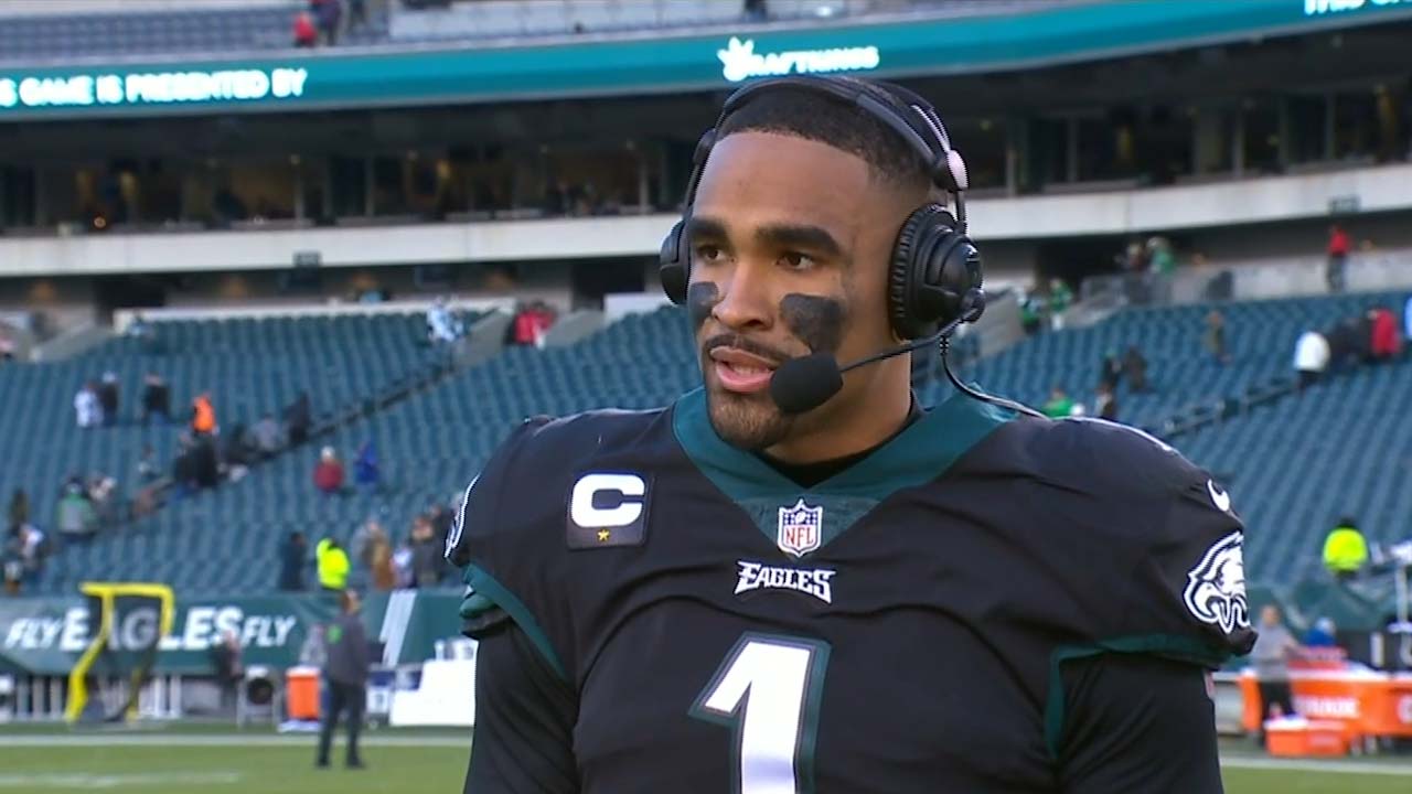 'We have yet to play our best ball' — Jalen Hurts speaks with Sara Walsh on the Eagles' win over Giants in Week 16
