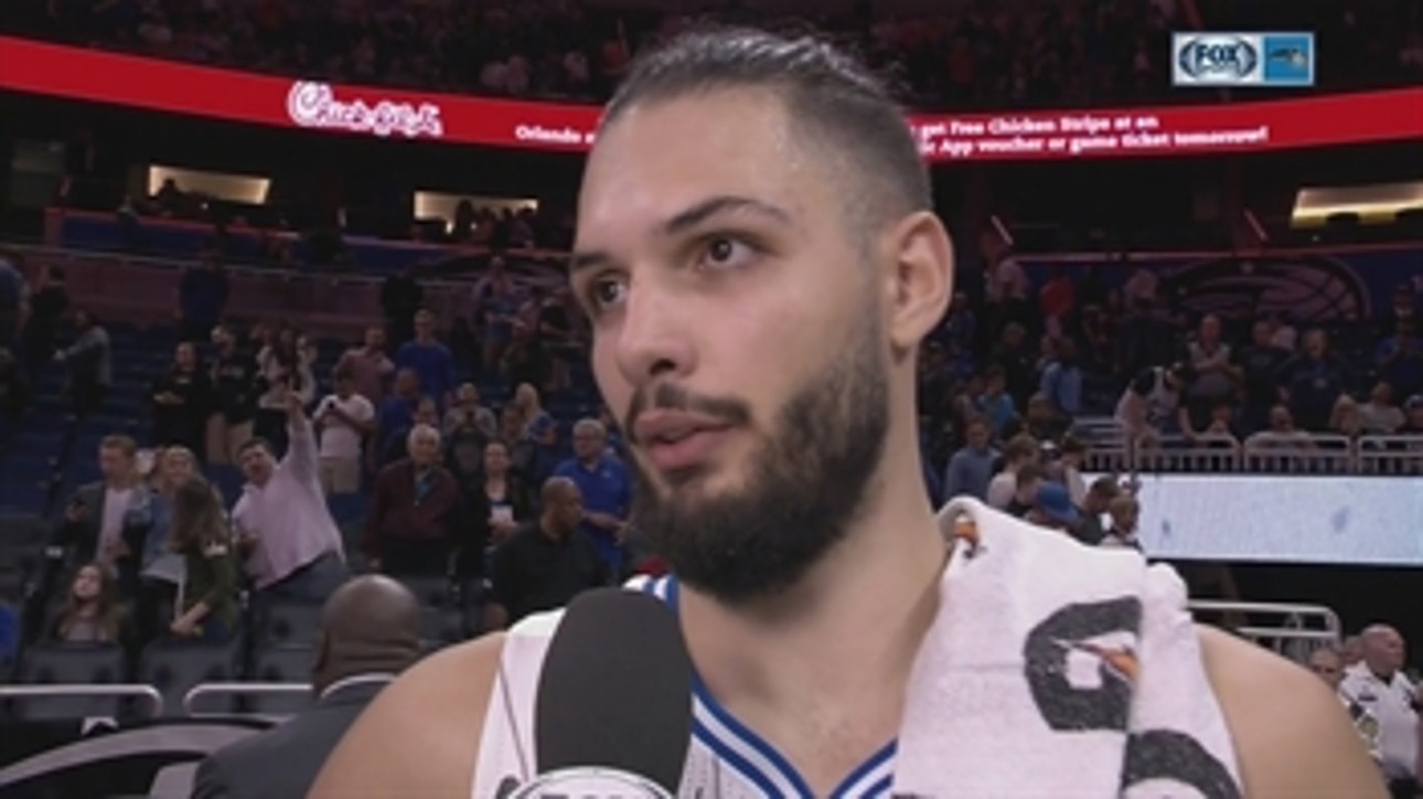 Magic's Evan Fournier reacts to getting a win at home