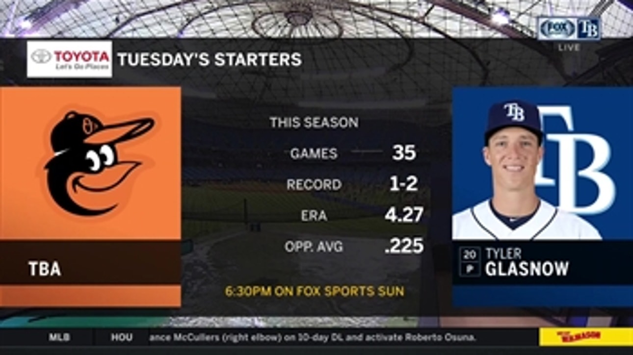 Tyler Glasnow to start Game 1 vs. Orioles as Rays aim for bounce-back series