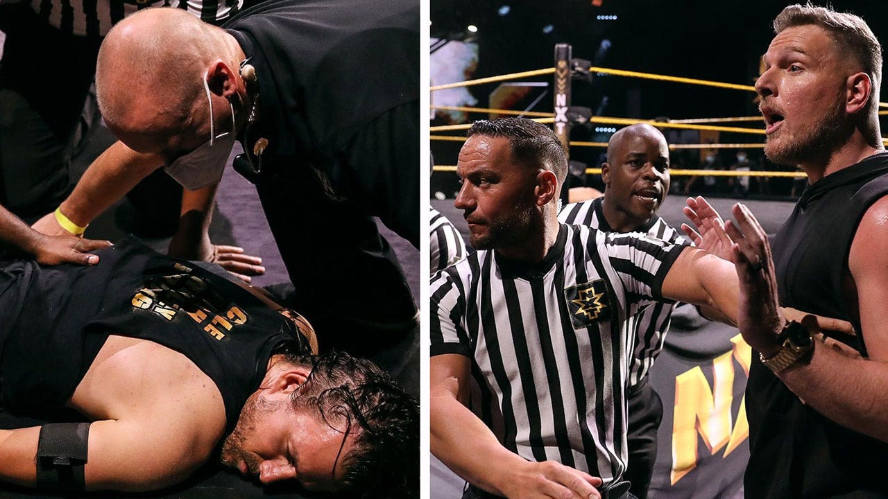 Former Colts punter Pat McAfee punts Adam Cole, gets kicked out by Triple H