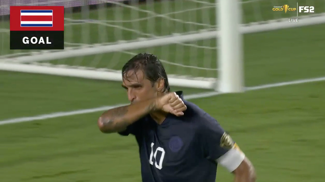 Bryan Ruiz scores on a header to give Costa Rica a 1-0 lead over Jamaica