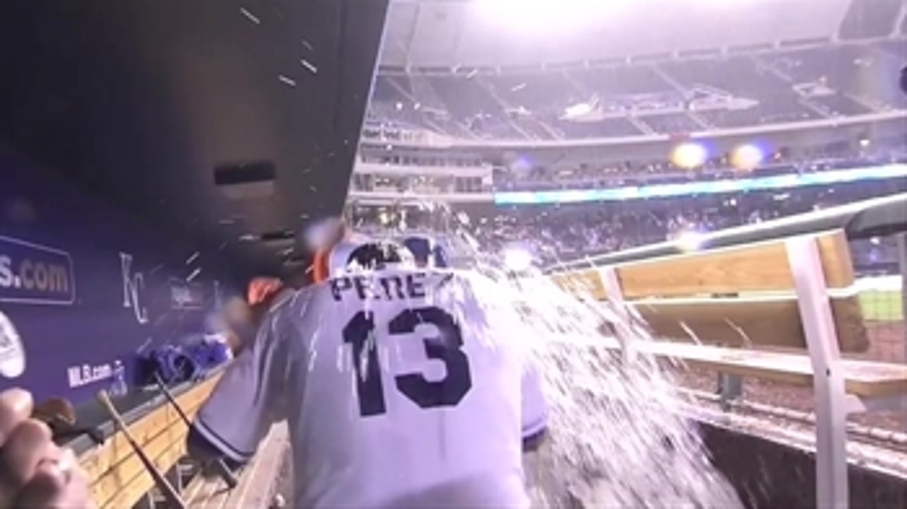 Perez hits 3-run homer, gets Gatorade bath