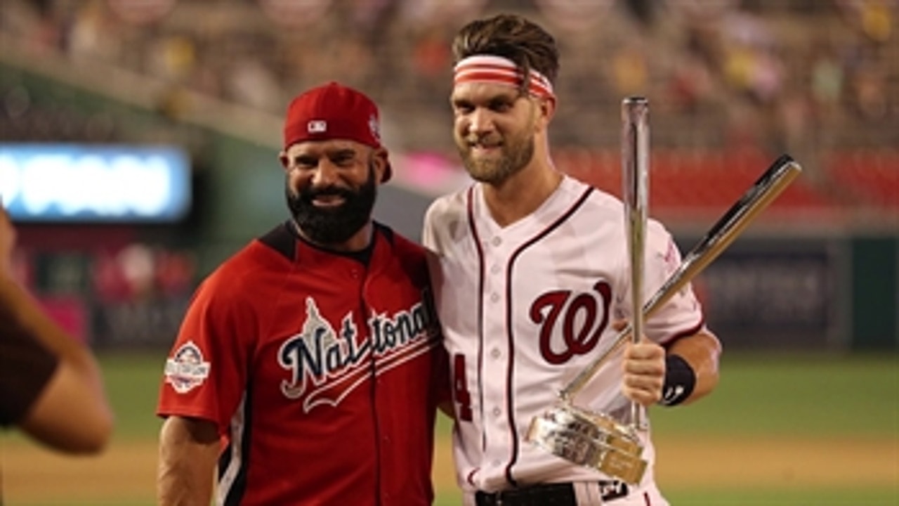 Bryce Harper talks with Joe Buck during All-Star game