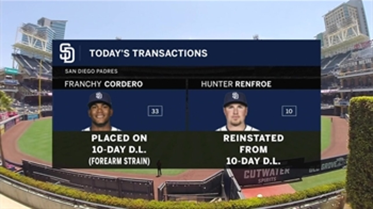Roster move: Renfroe activated off 10-day DL, Cordero heads to DL with forearm strain