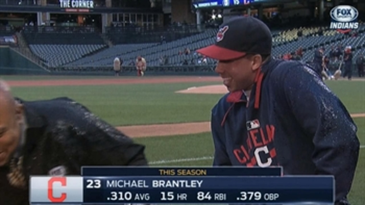 WATCH: Andre and Michael Brantley get drenched with squirt guns during interview