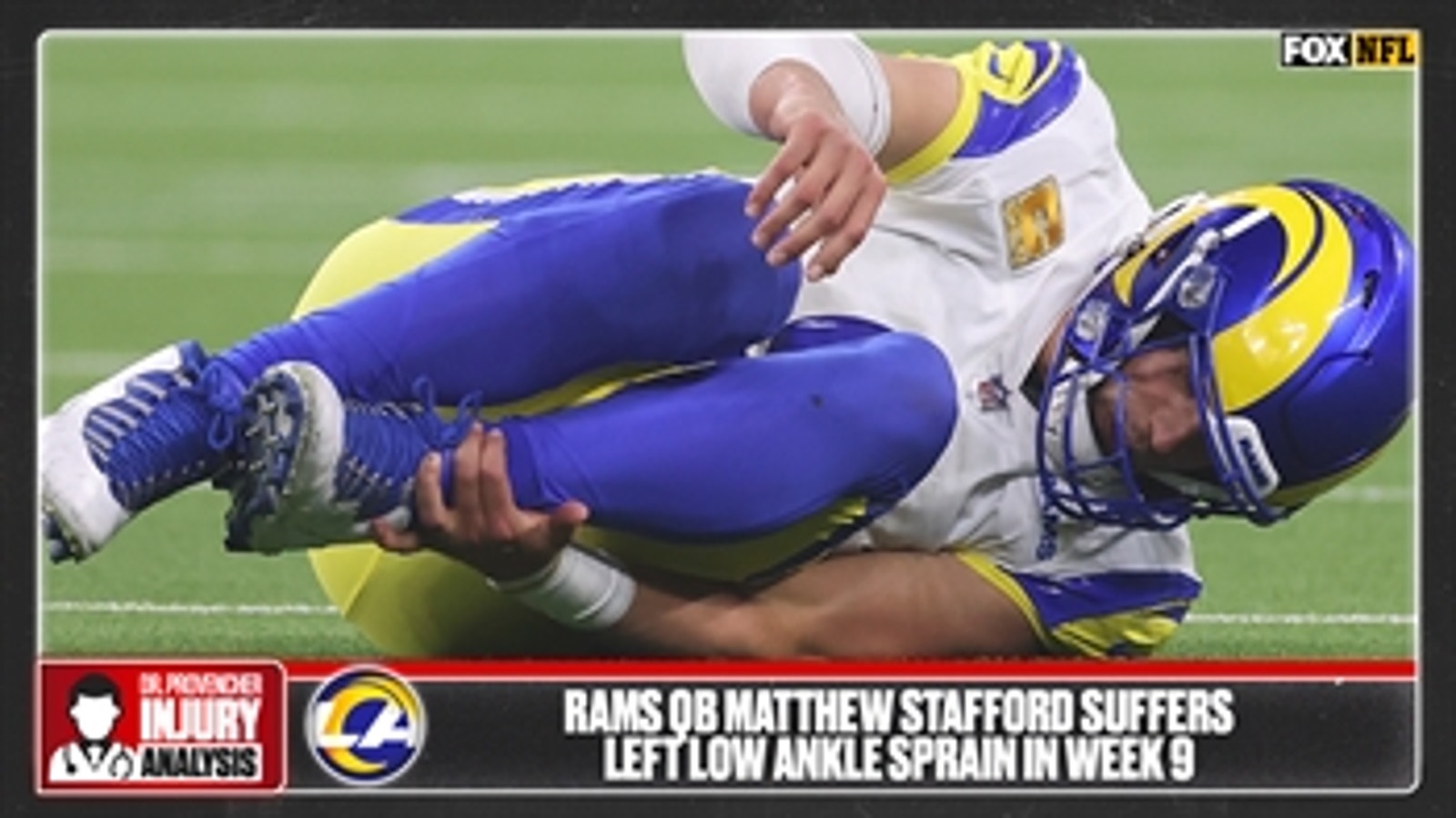 Rams quarterback Matthew Stafford injured his left ankle Sunday.