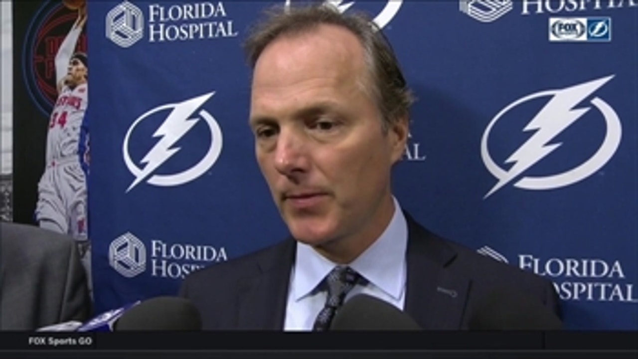 Jon Cooper reacts to the win over the Red Wings