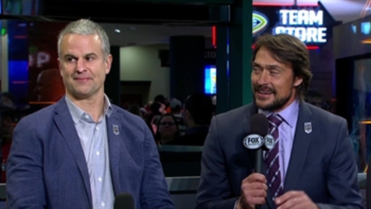Rob Niedermayer and Teemu Selanne join the #DucksLive set after Scott Niedermayer's jersey retirement ceremony