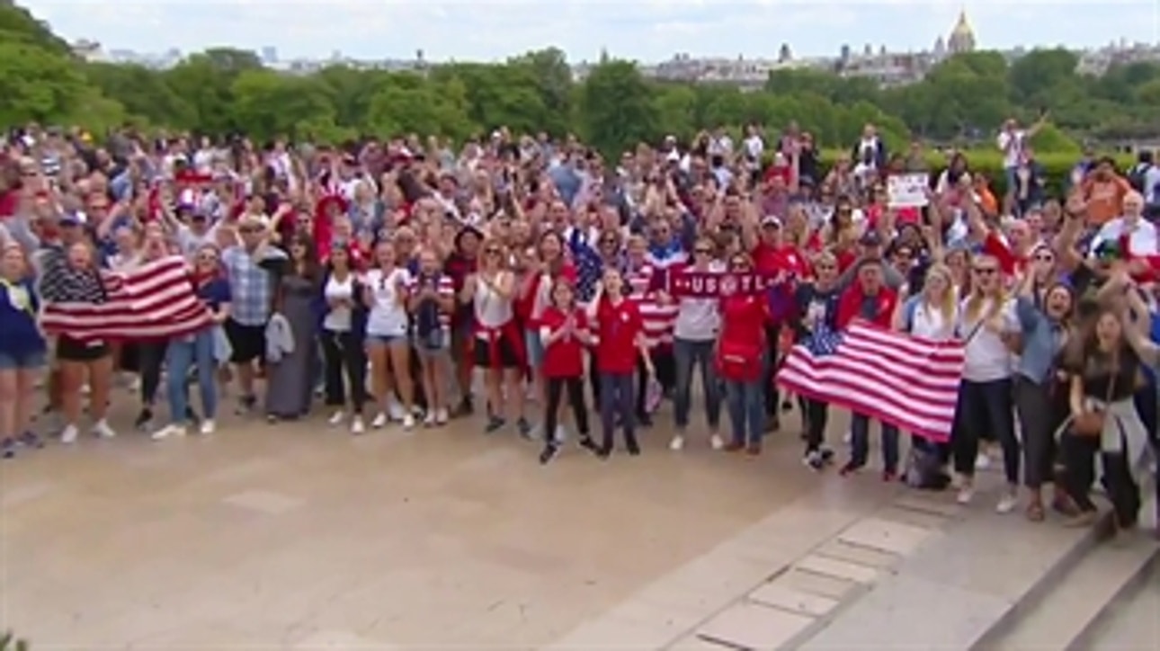 World Cup winner Heather O'Reilly hypes the U.S. fans before the match vs. Chile