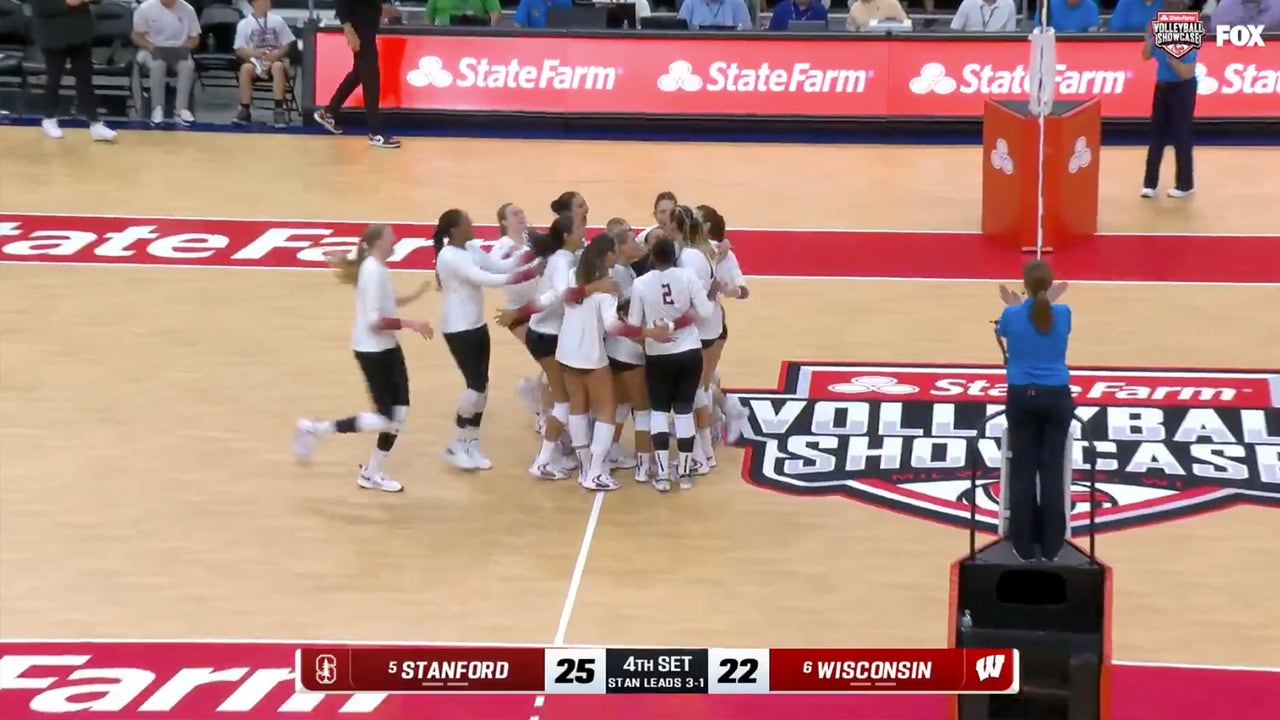 Sami Francis puts away the set point for Stanford, solidifying a 3-1 match victory over Wisconsin