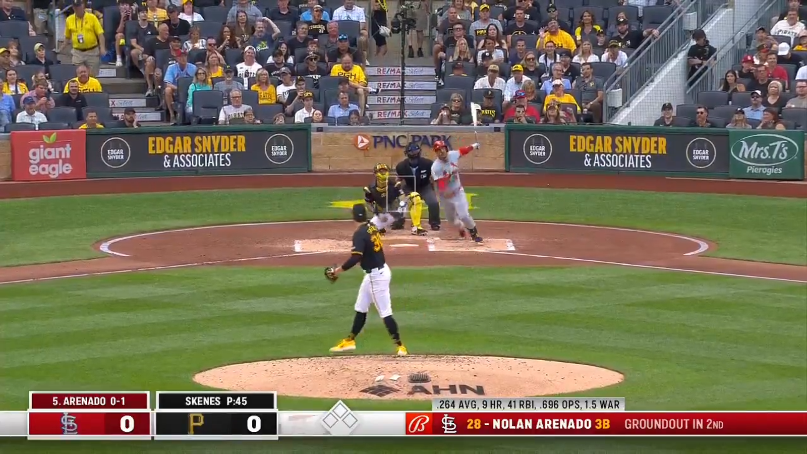 Nolan Arenado launches a homer off of Paul Skenes as Cardinals strike first against Pirates