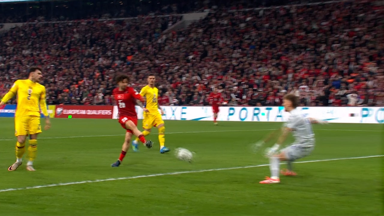 Arda Guler finds Ferdi Kadioglu and hits the ball into the bottom left corner to grab a lead over Romania