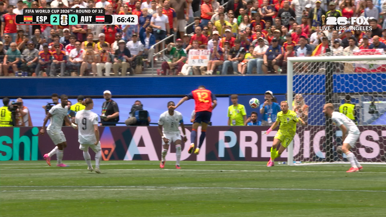 Pedro Porro scores header, extending Spain’s lead vs  Austria | 2026 FIFA World Cup™