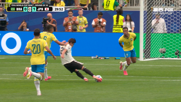 Japan's Kaishū Sano scores screamer from outside the box, taking lead vs Brazil