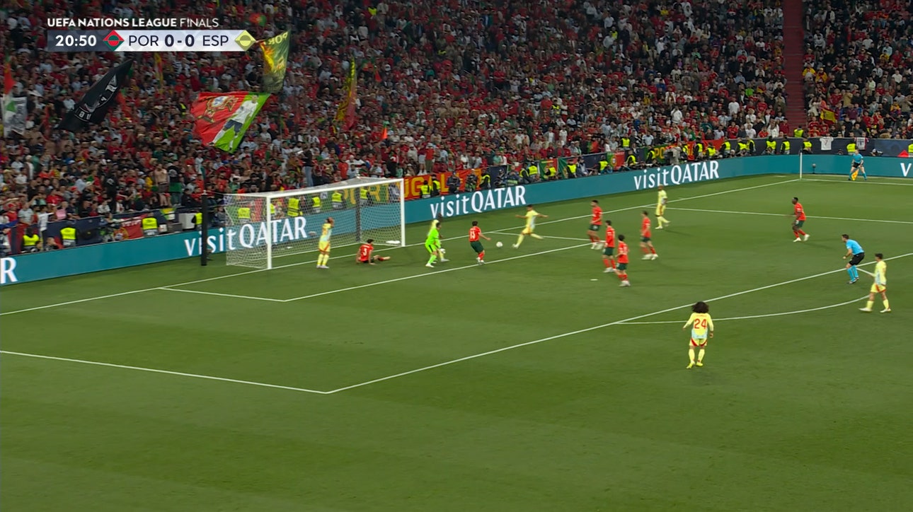 Martín Zubimendi finds the back of the net, giving Spain the lead over Portugal