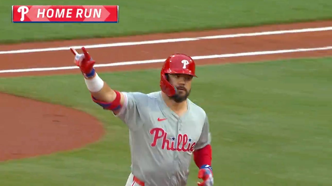 Phillies' Kyle Schwarber launches a home run on the first pitch of the game against the Red Sox