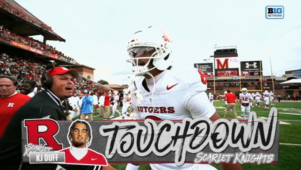 Dylan Lonergan finds KJ Duff for a one-handed TD grab, tying Rutgers and Maryland