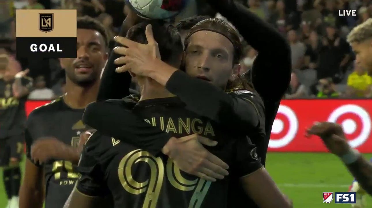LAFC's Denis Bouanga scores his third goal of the match against Minnesota 