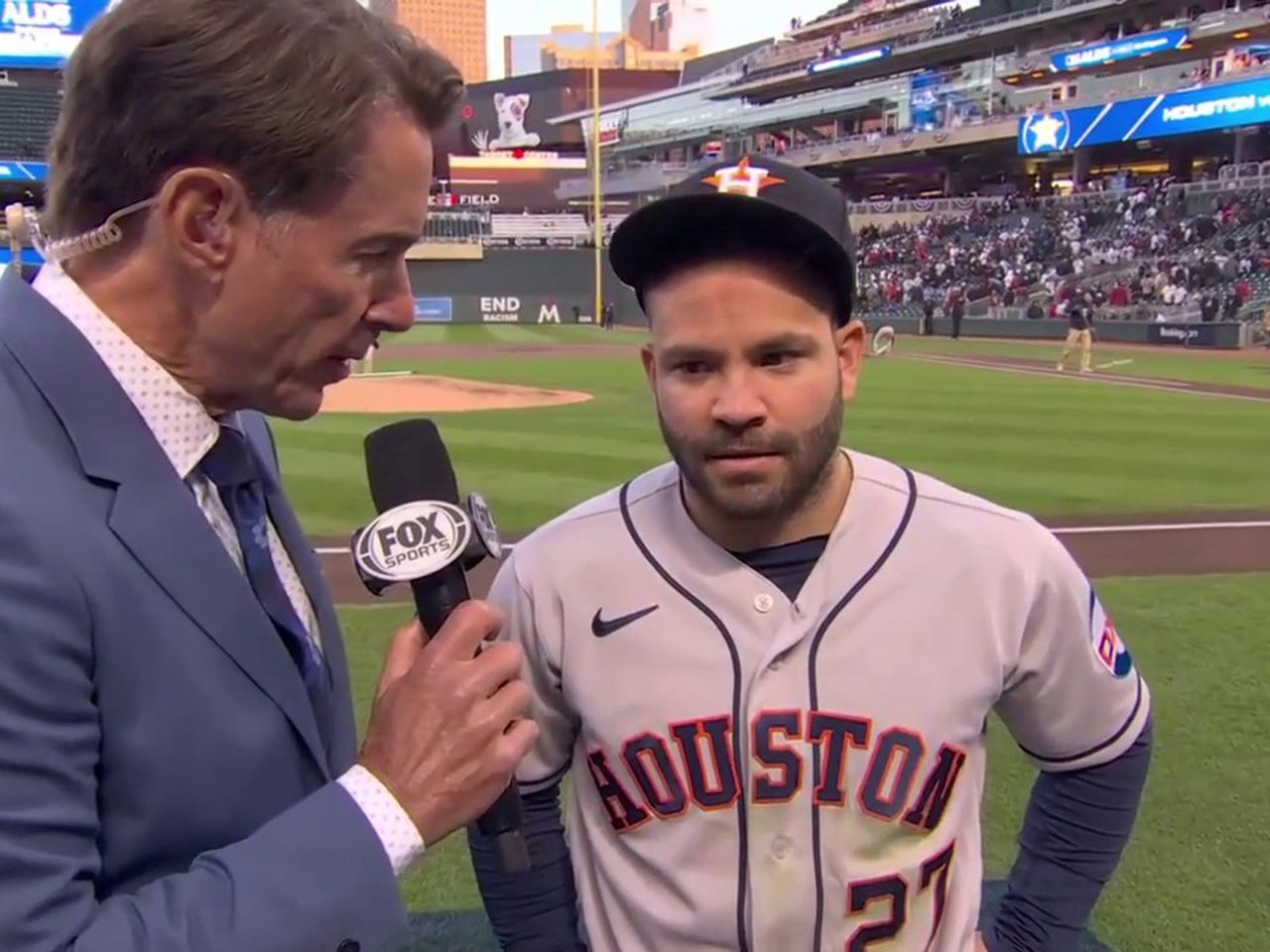 AJ Pierzynski of FOX Sports looks on as the Houston Astros play