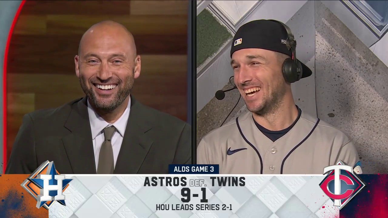 Alex Bregman talks with Derek Jeter, David Ortiz, and Alex Rodriguez about  Astros' 9-1 win vs. Twins
