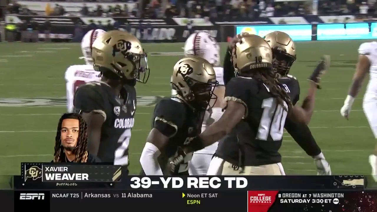 Colorado's Shedeur Sanders goes deep for a 39-yd TD to Xavier Weaver for a 22-0 lead over Stanford