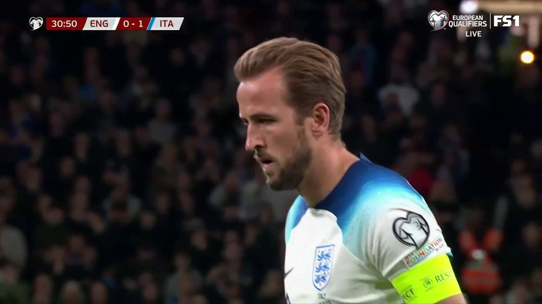 England's Harry Kane capitalizes on a PK to even the score against Italy