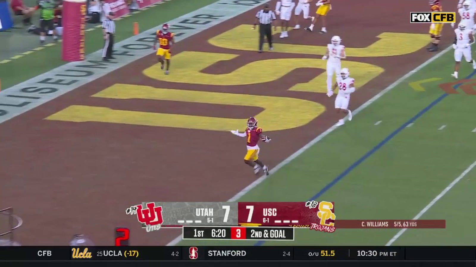 Zachariah Branch rushes in a two-yard touchdown as USC grabs the lead over Utah
