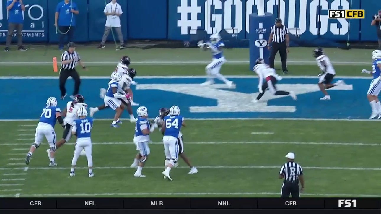 BYU's Darius Lassiter catches a four-yard touchdown pass from Kedon Slovis against Texas Tech