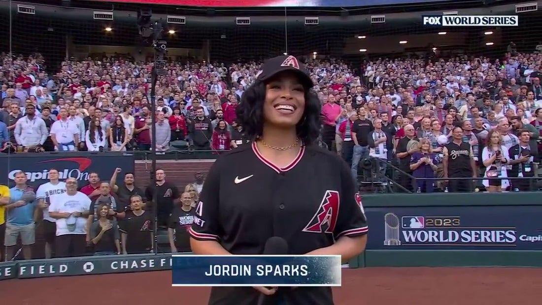 Pregame introductions and Jordin Sparks sings the 'National Anthem' ahead of Game 3 of World Series