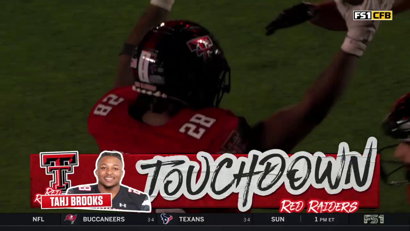 Tahj Brooks rushes for a 9-yard TD to give Texas Tech a 28-21 lead over TCU