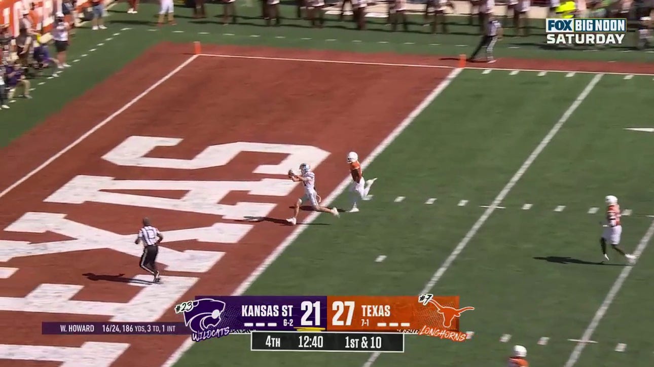 Kansas State's Jayce Brown catches a 32-yard touchdown to tie the game against Texas