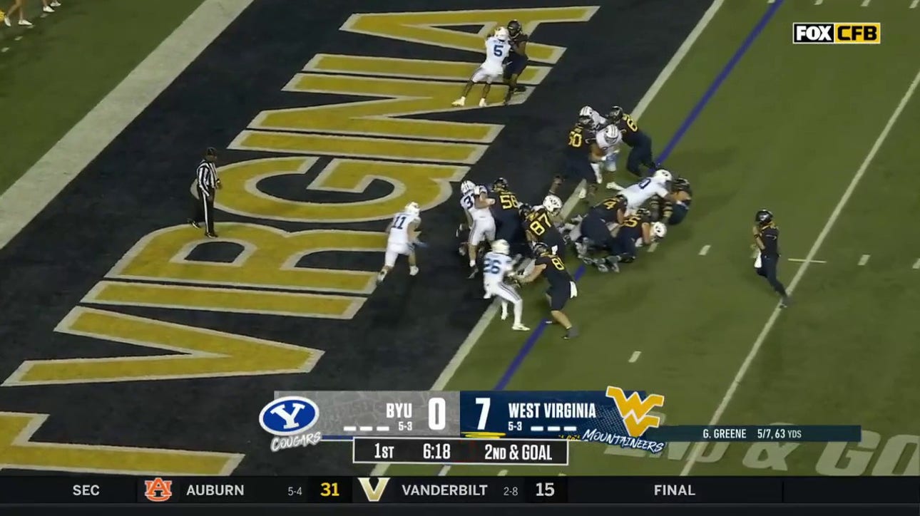 CJ Donaldson Jr. runs in for his 2ND TD of the game to give West Virginia a 14-0 lead against BYU