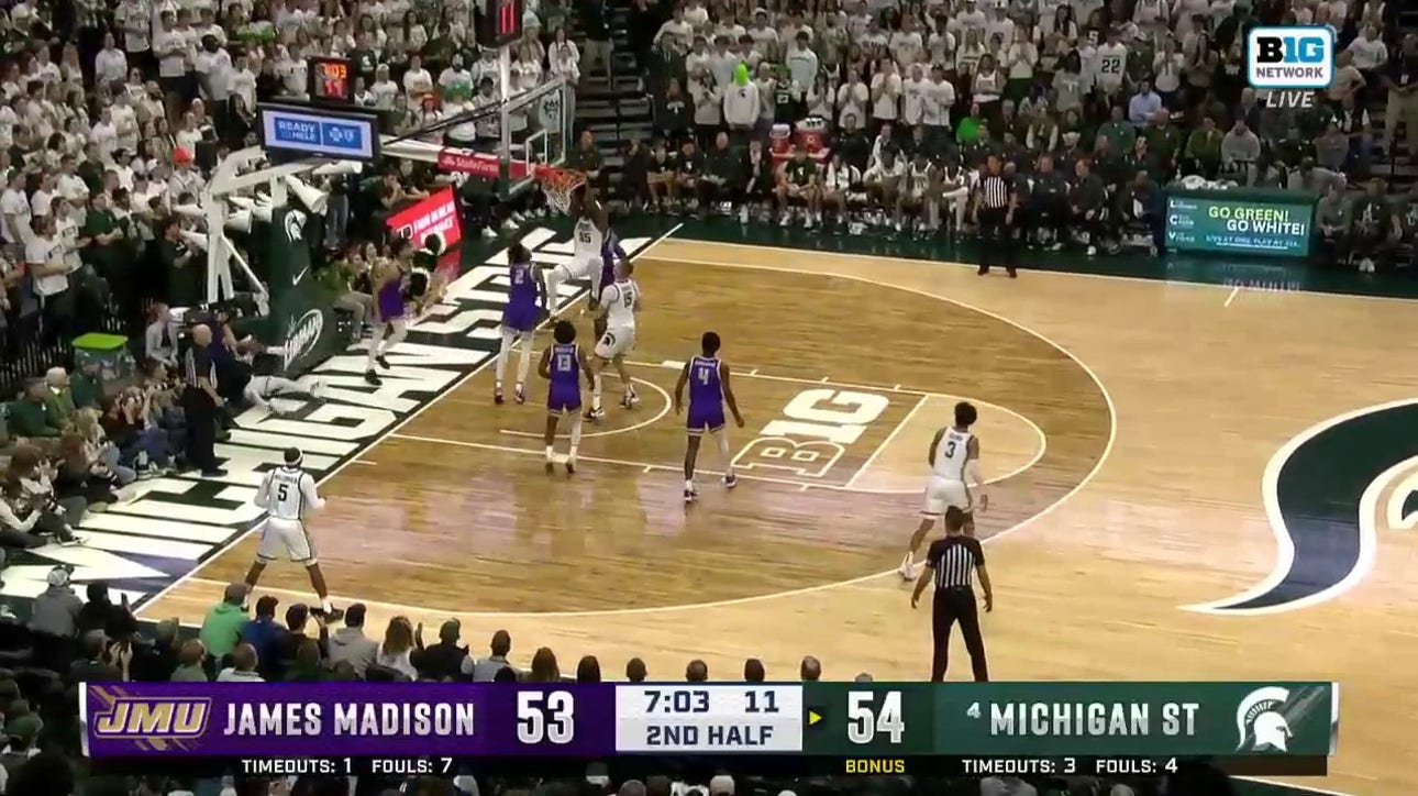 Coen Carr throws down a monstrous putback jam to extend Michigan State's lead vs. James Madison