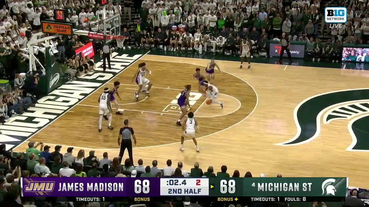 James Madison and Michigan State are headed to overtime tied at 68-68 after Tyson Walker misses a game-winner