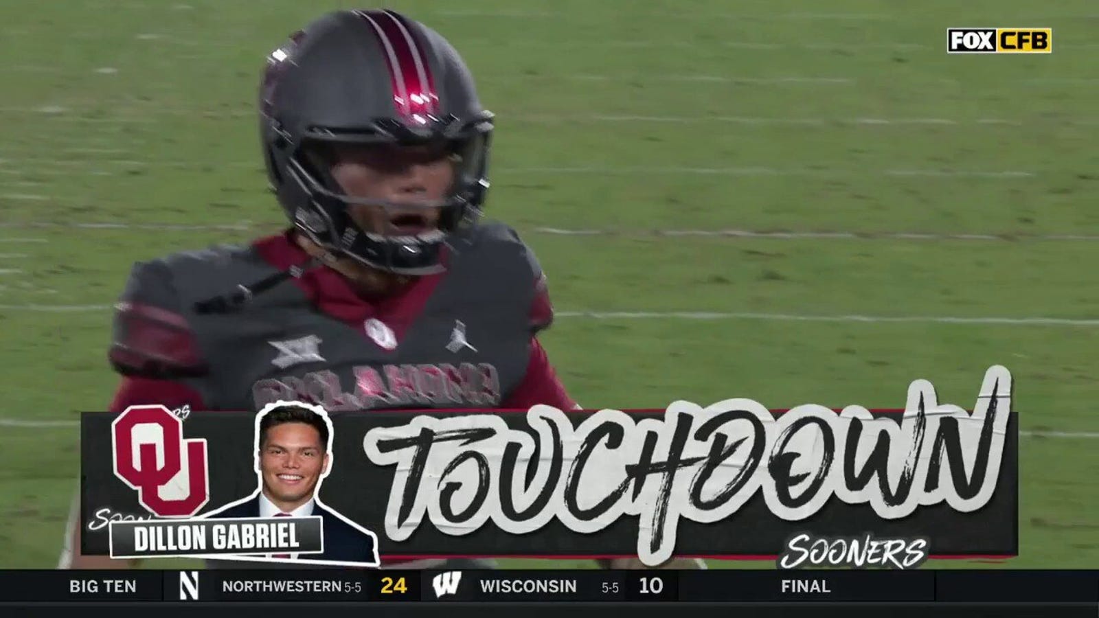 Dillon Gabriel keeps it and punches it in for his second rushing TD, giving Oklahoma the lead